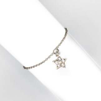 15.5cm Ankarlänk i Silver med Stjärna med Vita Stenar S925 1.64g