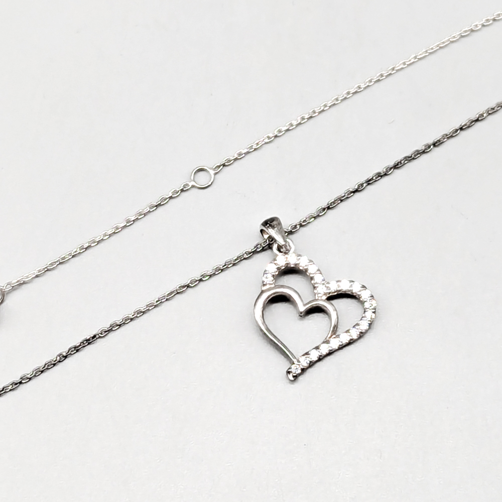 41cm Ankarlänk i Silver med Hänge Hjärta med Vita Stenar S925 2.43g - Bild 2