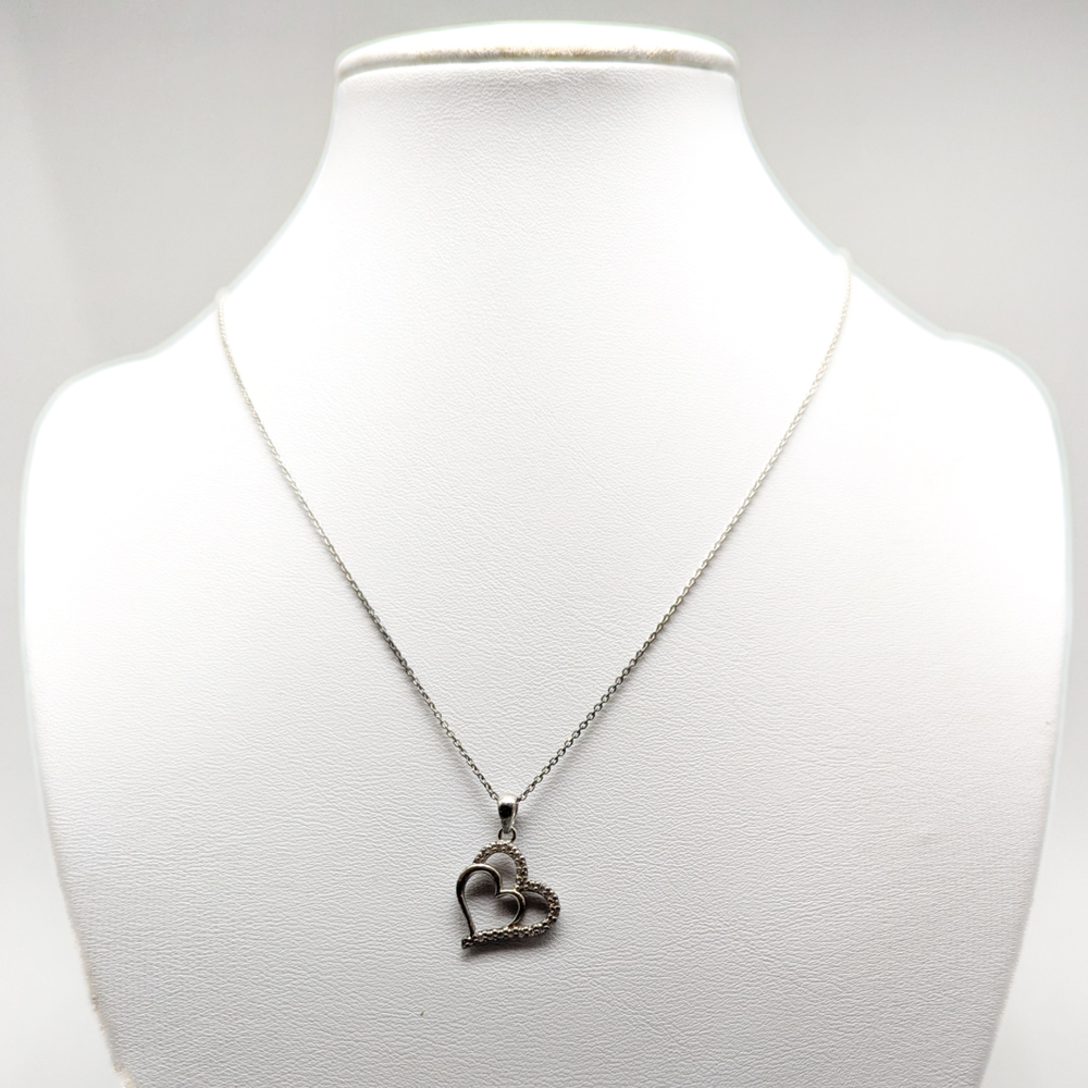 41cm Ankarlänk i Silver med Hänge Hjärta med Vita Stenar S925 2.43g