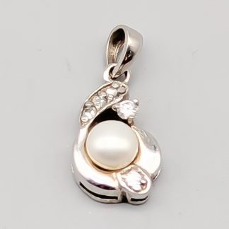 Hänge i Silver med Vita Stenar och Pärla S925 1.34g 16mm