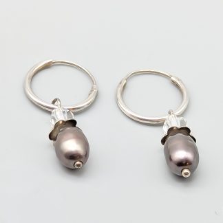 Creoler i Silver med Pärlor och Vita Stenar S925 1.5g 26mm