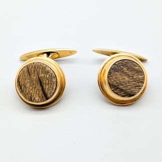 Manschettknappar i Guld med Trä 18K 14.95g 18mm