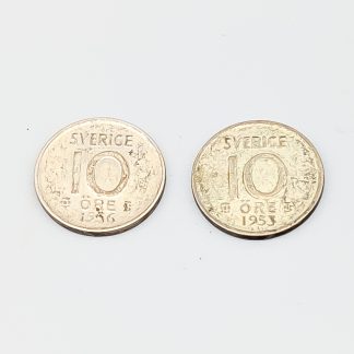 2 st 10 öre Sverige 1950-73 S400 2.9g 15mm