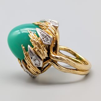 Cocktailring i Guld med Diamanter och Grön Sten 18K 23.05g 16.5mm