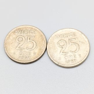 2 st 25 öre Sverige 1957 S400 4.64g 17mm