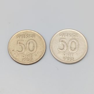 2 st 50 öre Sverige 1953 S400 9.6g 22mm