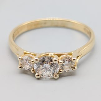 Trestensring i Guld med Diamanter-0