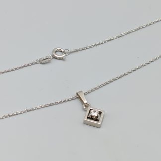 41cm Ankarlänk i Silver med hänge med vit sten S830 2.4g