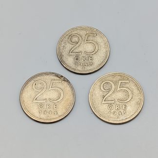 3 st 25 öre Sverige 1943 - 1950 S400 6.96g 17mm