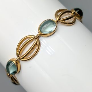 17.5cm Fantasilänk i Guld med Blå Stenar 18K 9.46g