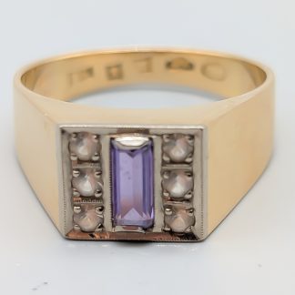 Klackring i Guld med Lila och Vita Stenar 18K 7.23g 20.5mm