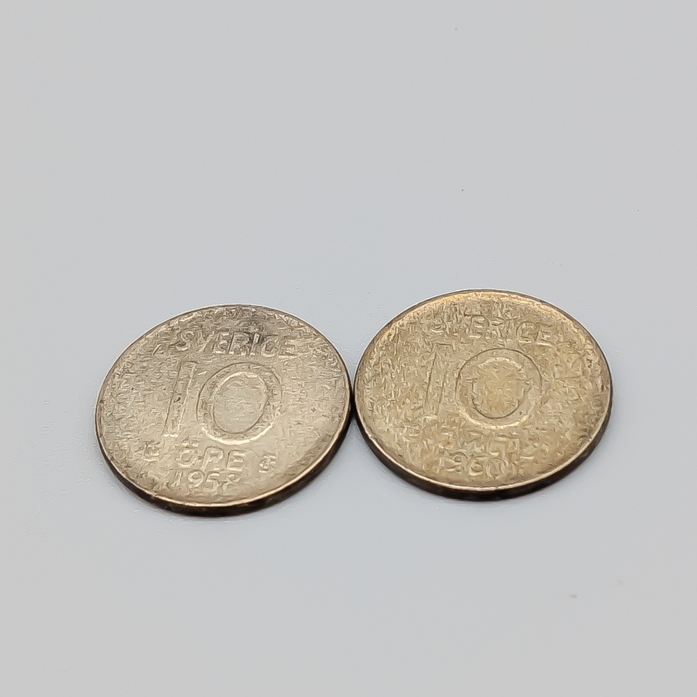 2 st 10 öre Sverige 1951-1962 S400 2.88g 15mm