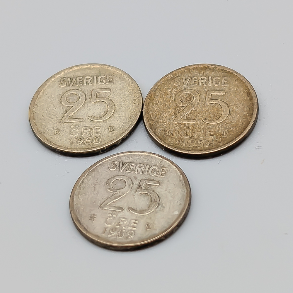 3 st 25 öre Sverige 1952-1961 S400 6.96g 17mm