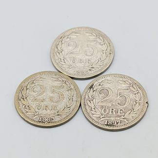 3 st 25 öre Sverige 1874-1905 S600 9.28g 17mm