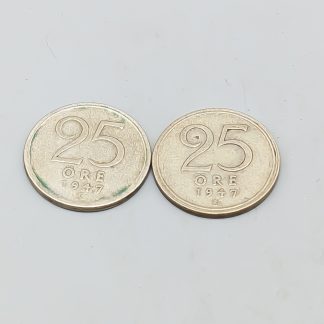 2 st 25 öre Sverige 1943-1950 S400 4.64g 17mm