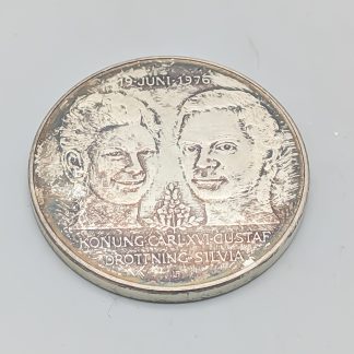 Investeringsmynt i Silver, Sverige 50 kronor, 1976 Bröllopet mellan kung Carl XVI Gustaf och drottning Silvia S925 27g 36mm