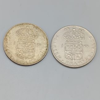 2 st 1 kr Sverige 1952-1968 S400 13.97g 25mm