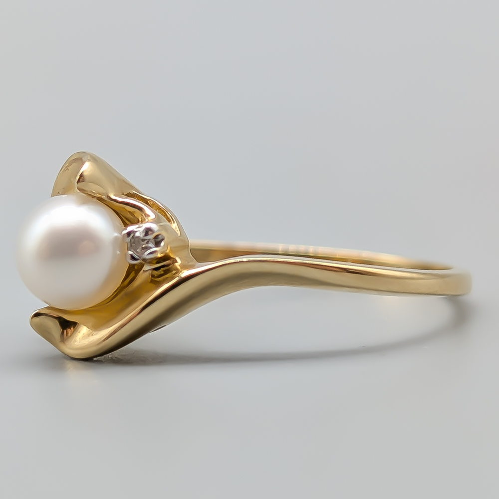 Diamantring i Guld med Odlad Pärla 10K 1.84g 16.25mm - Bild 2