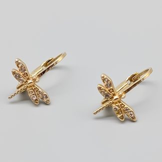 Örhängen i Guld Trollslända med Vita Stenar 14K 1.57g 17mm