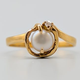 Ring i Guld med Pärla och Vit Sten 18K 1.7g 17mm