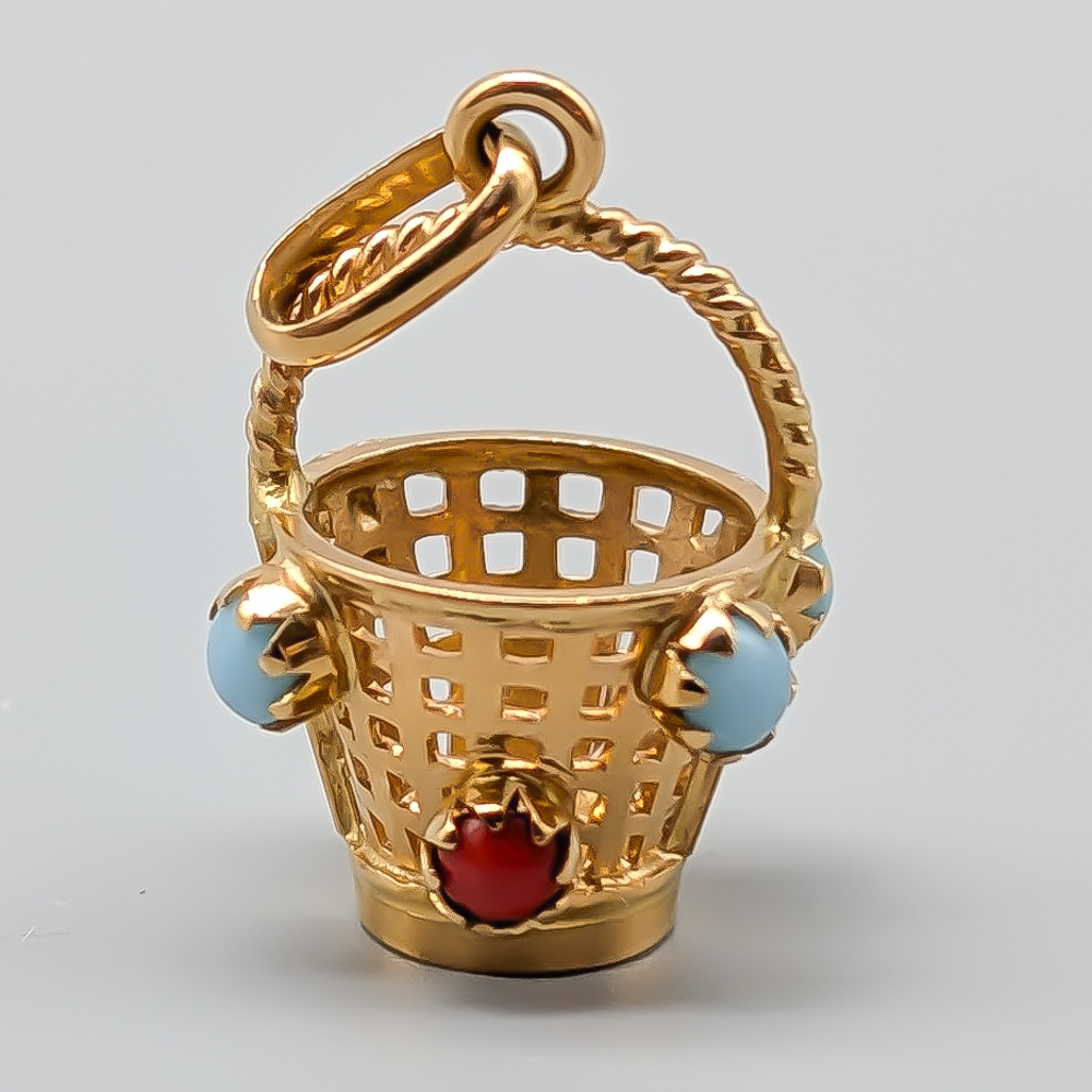 Hänge i Guld Korg med Stenar 18K 3.36g 18mm