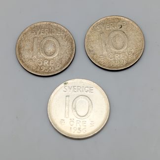 3 st 10 öre Sverige 1952 - 1962 S400 4.32g 15mm