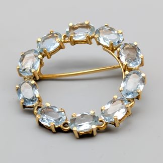 Brosch i Guld med Blå Stenar 18K 3.84g 27mm