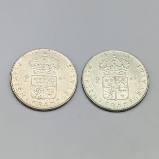 2 st 2 kr Sverige 1952 - 1966 S400 28g 31mm