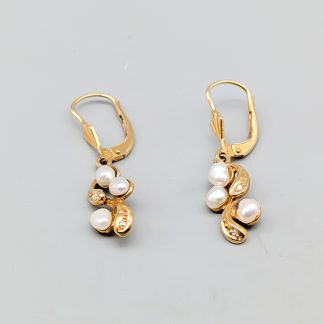 Örhängen i Guld med Pärlor och Diamanter 18K 3.25g 31mm