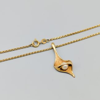 46cm Halsband i Guld med Hänge med Odlad Pärla 18K 8.13g