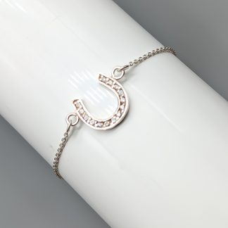 19cm Ankarlänk i Silver med Hästsko med Vita Stenar S925 1.78g
