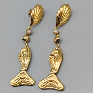 Örhängen i Förgyllt Silver Fiskar med Fauxpärlor S925 16.83g 60mm