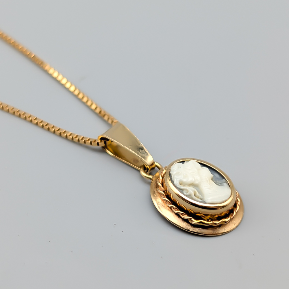 38.5cm Venezialänk i Guld med Hänge med Kamé 18K 2.21g - Bild 2