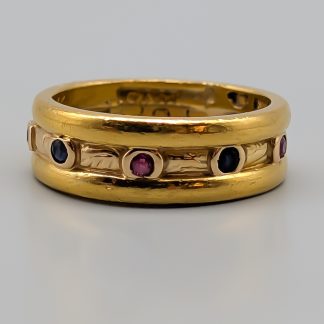 Ring i Guld med Röda och Blå Stenar 18K 10.03g 17.77mm