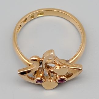 Ring i Guld med Körsbär med Röda Stenar-0