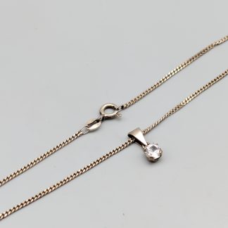 38cm Pansarlänk i Silver med Hänge med Vit Sten S925 2.92g