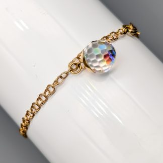 18cm Bismarcklänk i Guld med Hänge och Vit Sten 18K 1.76g