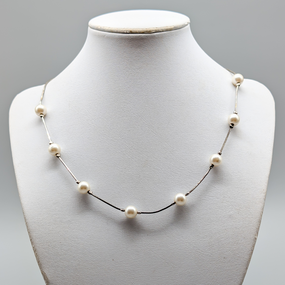 43.5cm Halsband i Silver med Fauxpärlor S925 6.94g