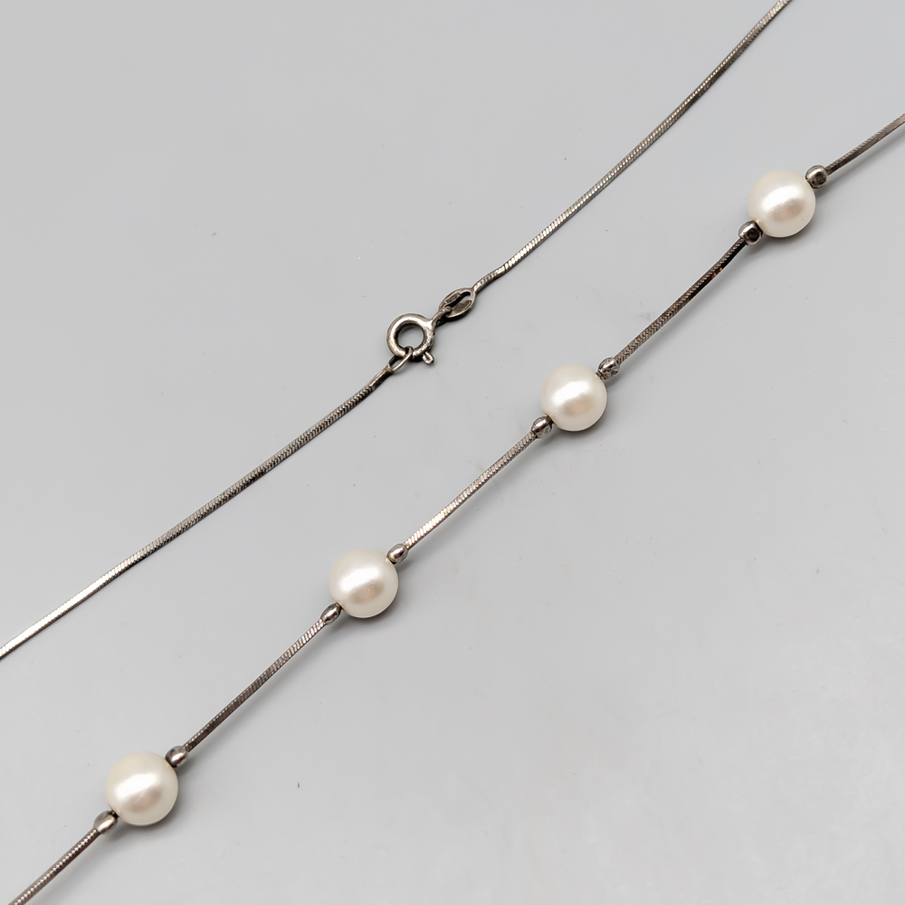 43.5cm Halsband i Silver med Fauxpärlor S925 6.94g - Bild 2