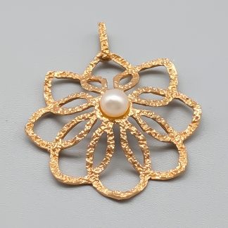 Hänge i Guld Blomma med Fauxpärla 14K 1.68g 26mm