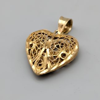 Hänge i Guld Hjärta med Filigran 14K 2.14g 18mm