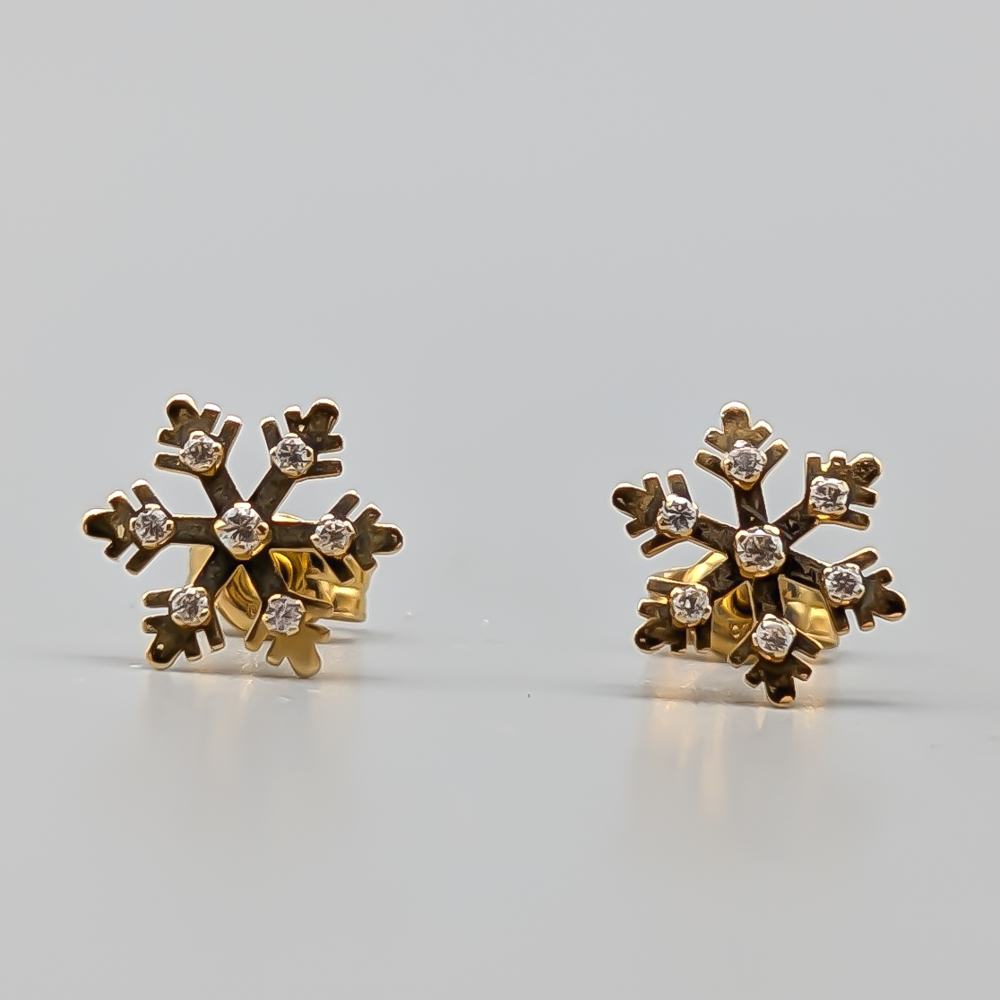 Örhängen i Guld med Stenar Snöflingor 18K 0.54g 9mm