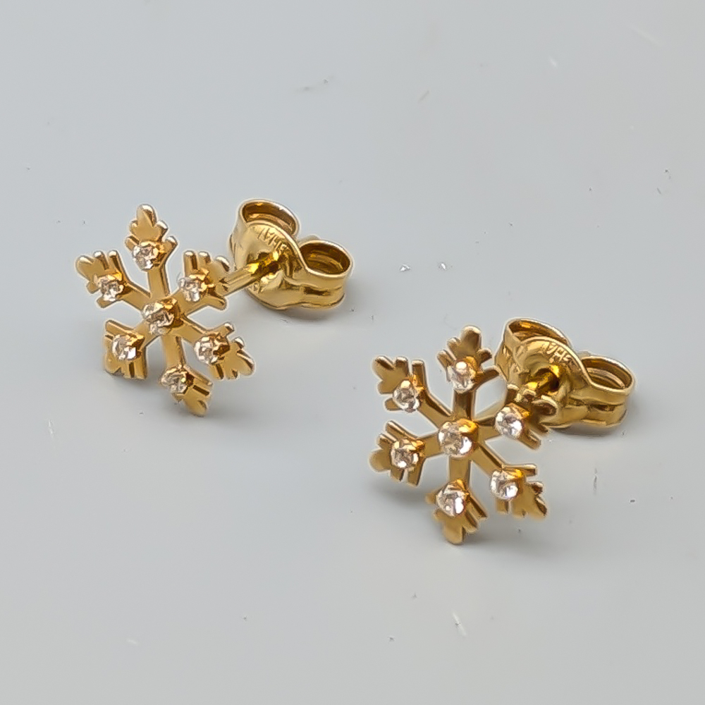 Örhängen i Guld med Stenar Snöflingor 18K 0.54g 9mm - Bild 2