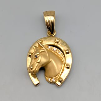 Hänge i Guld Häst med Vita Stenar 18K 8.22g 27mm