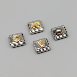 4 st Nomination Berlocker med Gulddetaljer med Vita Stenar 18K 4.21g 10mm