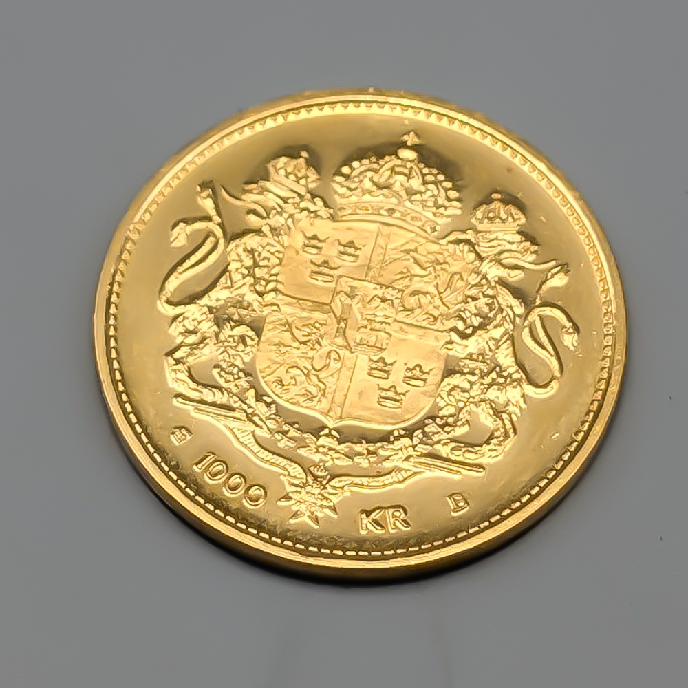 1 st Investeringmynt i Guld, Sverige 1000 kronor, 1996 Konung Carl XVI Gustaf 50 år 21K 5.8g 21mm