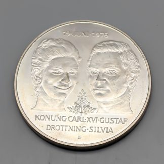 1 st Investeringsmynt i Silver, Sverige 50 kronor, 1976 Bröllopet mellan kung Carl XVI Gustaf och drottning Silvia S925 26.85g 36mm