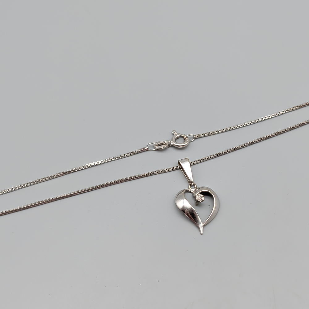 38.5cm Venezialänk i Vitguld med Hänge Hjärta med Diamant 18K 4.49g