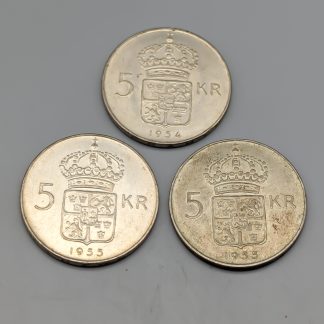 3 st 5 kr Sverige 1954 - 1971 S400 53.99g 34mm