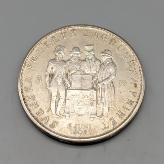 1 st Investeringsmynt i Silver, Sverige, 5 kronor, 1959, Grundlagen 150 år S400 18.19g 34mm